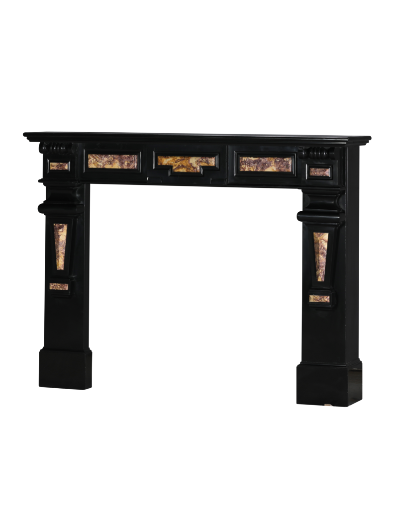Maison Leon Van den Bogaert 19th Century Antique Fireplace Surround in Black Belgian Marble with Spanish Brocatelle Marble Inlays