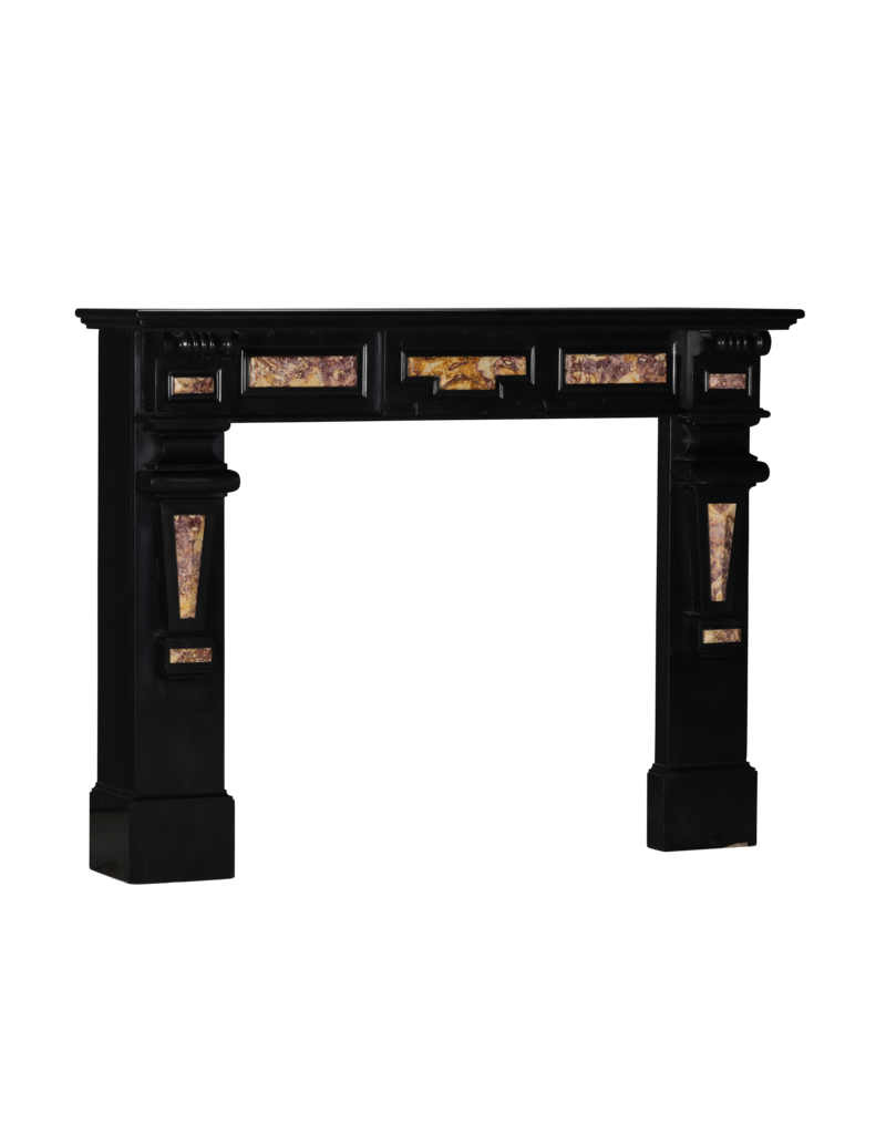 Maison Leon Van den Bogaert 19th Century Antique Fireplace Surround in Black Belgian Marble with Spanish Brocatelle Marble Inlays