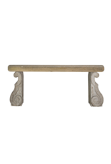 Maison Leon Van den Bogaert Original Antique French Limestone Garden Bench – Architectural Stone Elements with Sculptural Scroll Bases