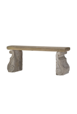 Maison Leon Van den Bogaert Originale Antike Französische Kalkstein Gartenbank – Architektonische Steinelemente mit Volutenbasis