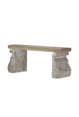 Maison Leon Van den Bogaert Original Antique French Limestone Garden Bench – Architectural Stone Elements with Sculptural Scroll Bases