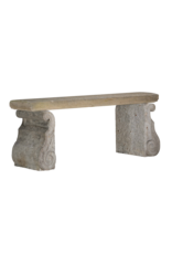 Maison Leon Van den Bogaert Original Antique French Limestone Garden Bench – Architectural Stone Elements with Sculptural Scroll Bases