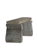 Maison Leon Van den Bogaert Original Antique French Limestone Garden Bench – Architectural Stone Elements with Sculptural Scroll Bases