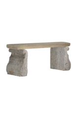 Maison Leon Van den Bogaert Original Antique French Limestone Garden Bench – Architectural Stone Elements with Sculptural Scroll Bases