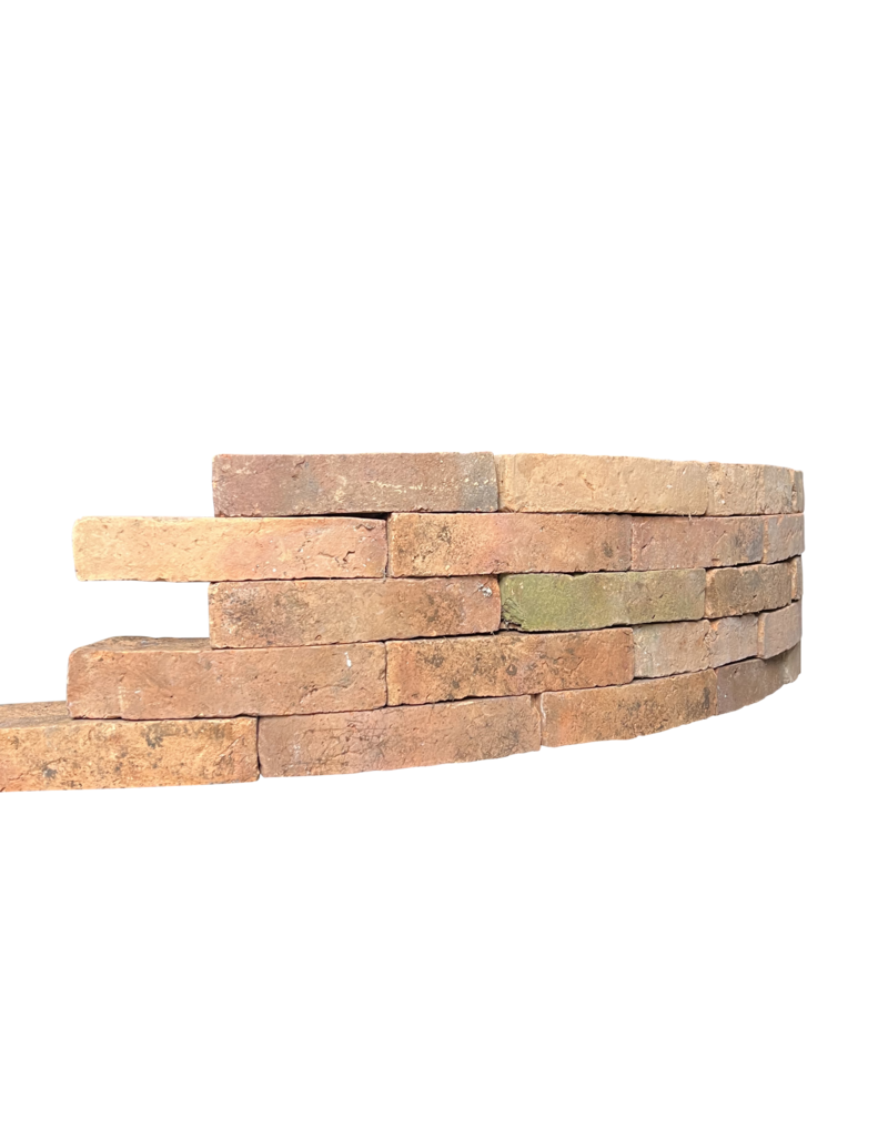 Originele Antieke Terracotta Baksteen – Gebogen Massieve Baksteen voor Ronde Muurconstructies, Binnenstraal ~41 cm, 14,5 cm Binnen, 17 cm Buiten, 7,3 cm Breed