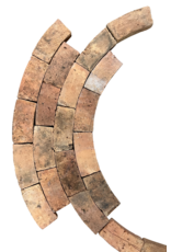 Ladrillo Antiguo Original de Terracota – Ladrillo Macizo Curvo para Construcción de Muros Redondos, Radio Interior ~41 cm, 14,5 cm Interior, 17 cm Exterior, 7,3 cm Ancho