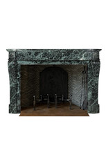 Authentic 19th Century Haussmannien Green Marble Fireplace Mantel – Louis XVI Style with Galbed Fronton and Sculptural Tablet – French Mondial Chic