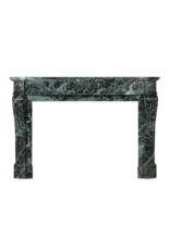 Authentic 19th Century Haussmannien Green Marble Fireplace Mantel – Louis XVI Style with Galbed Fronton and Sculptural Tablet – French Mondial Chic