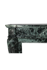 Authentic 19th Century Haussmannien Green Marble Fireplace Mantel – Louis XVI Style with Galbed Fronton and Sculptural Tablet – French Mondial Chic