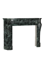 Maison Leon Van den Bogaert Authentic 19th Century Haussmannien Green Marble Fireplace Mantel – Louis XVI Style with Galbed Fronton and Sculptural Tablet – French Mondial Chic