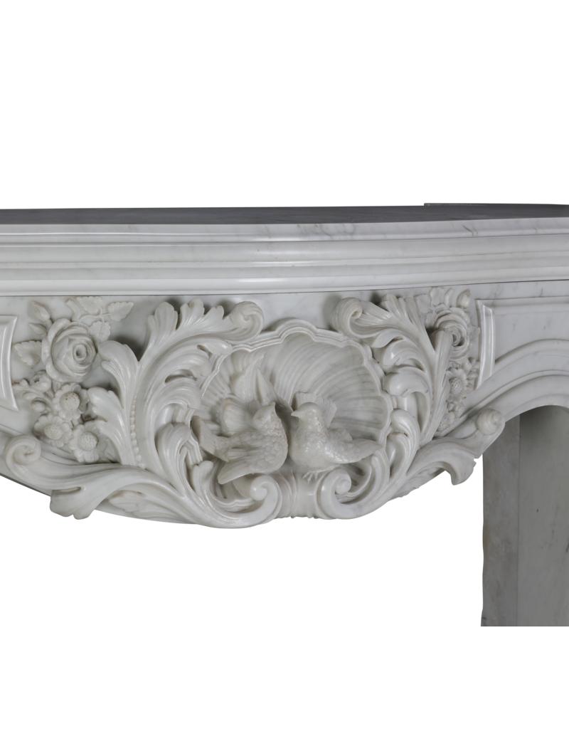 Exceptional 19th Century Napoleon III Carrara Marble Fireplace with Sculptural Female Busts, Floral Garlands and Symbolic Doves of Peace – Second Empire Masterpiece
