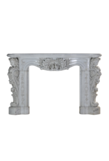 Exceptional 19th Century Napoleon III Carrara Marble Fireplace with Sculptural Female Busts, Floral Garlands and Symbolic Doves of Peace – Second Empire Masterpiece