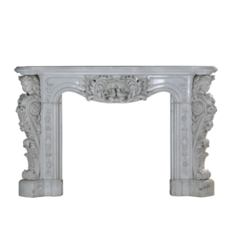 Maison Leon Van den Bogaert Monumental Doves of Peace Carrara Marble Fireplace Mantel