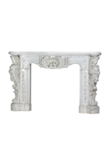 Exceptional 19th Century Napoleon III Carrara Marble Fireplace with Sculptural Female Busts, Floral Garlands and Symbolic Doves of Peace – Second Empire Masterpiece
