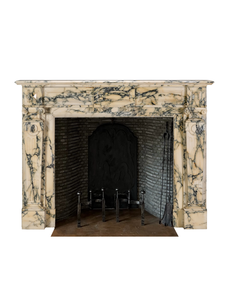Maison Leon Van den Bogaert 19th Century Brussels Notary Marble Fireplace Mantel – Refined Belgian Architectural Antique in Luminous Veined Marble