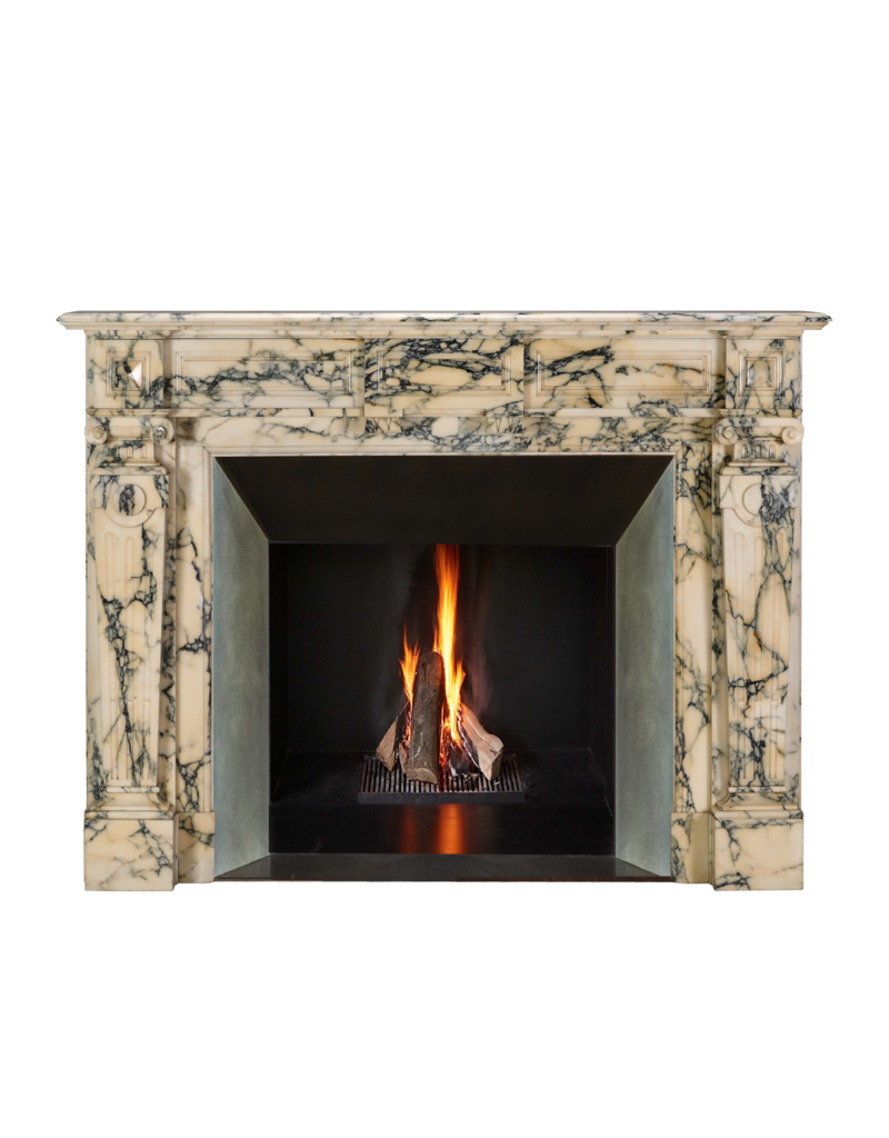 Maison Leon Van den Bogaert 19e Eeuwse Brusselse Marmeren Schouw uit Notariswoning – Authentieke Belgische Antieke Sierhaard in Geaderd Marmer