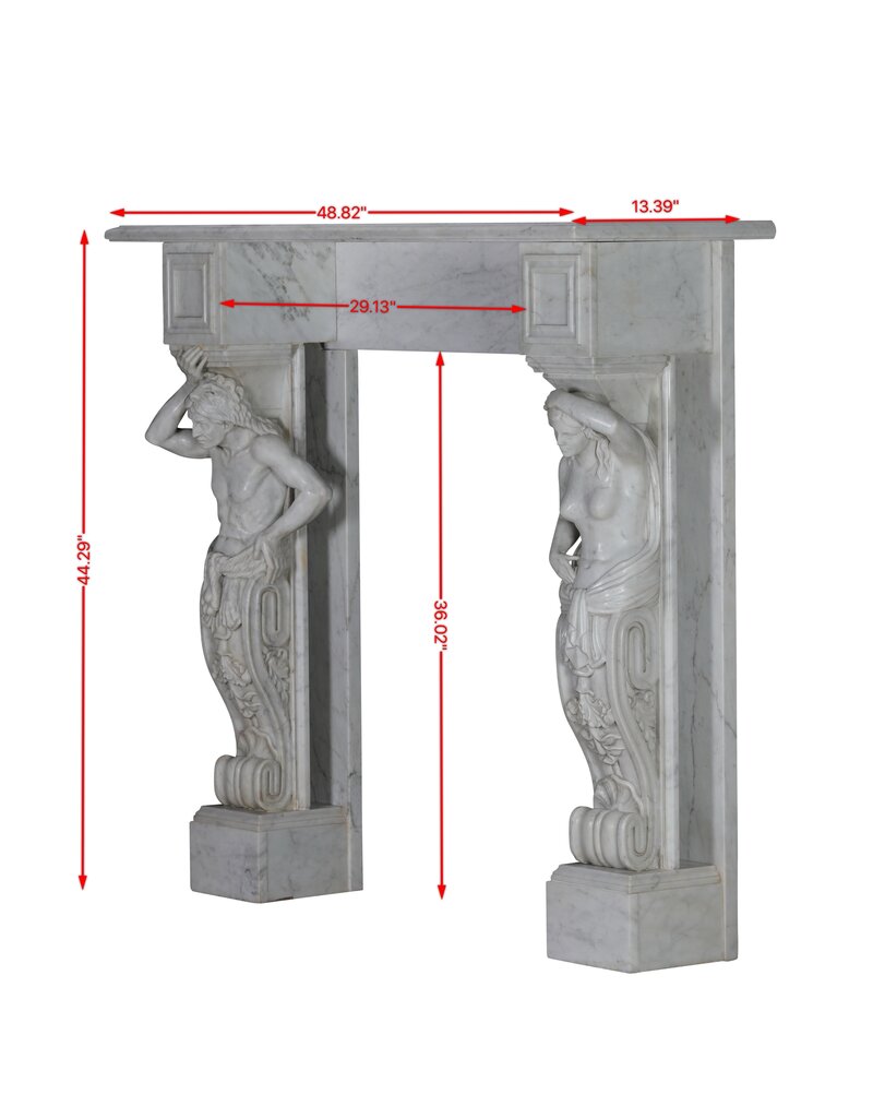 Maison Leon Van den Bogaert Monumental Neo-Classical Fireplace Surround with Sculptural Caryatids in Carrara Marble – Architectural Masterpiece