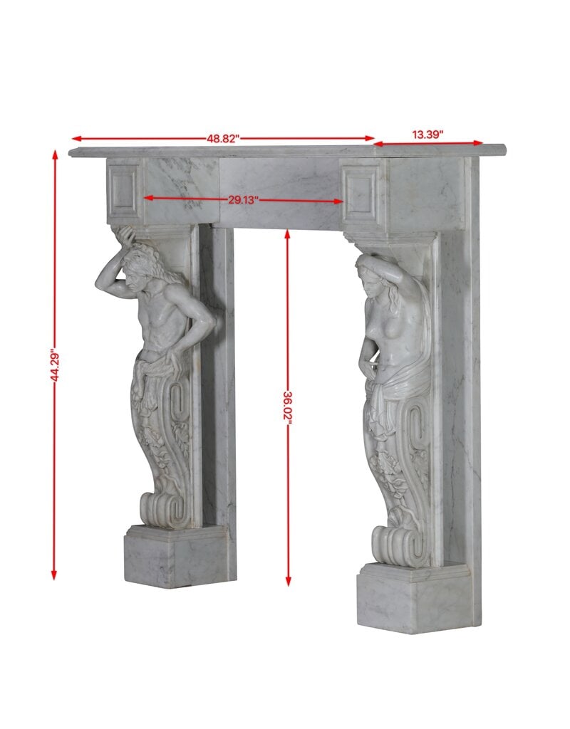 Private-Collection Console monumentale néo-classique à caryatides sculptées en marbre blanc