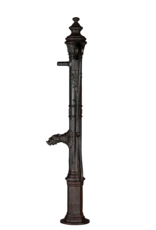 Monumental 19th Century Cast Iron Water Pump with Floral Reliefs and Sculpted Spout Head