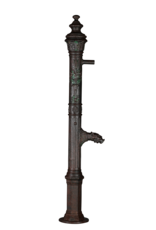 Monumental 19th Century Cast Iron Water Pump with Floral Reliefs and Sculpted Spout Head