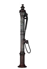 Monumental 19th Century Cast Iron Water Pump with Floral Reliefs and Sculpted Spout Head