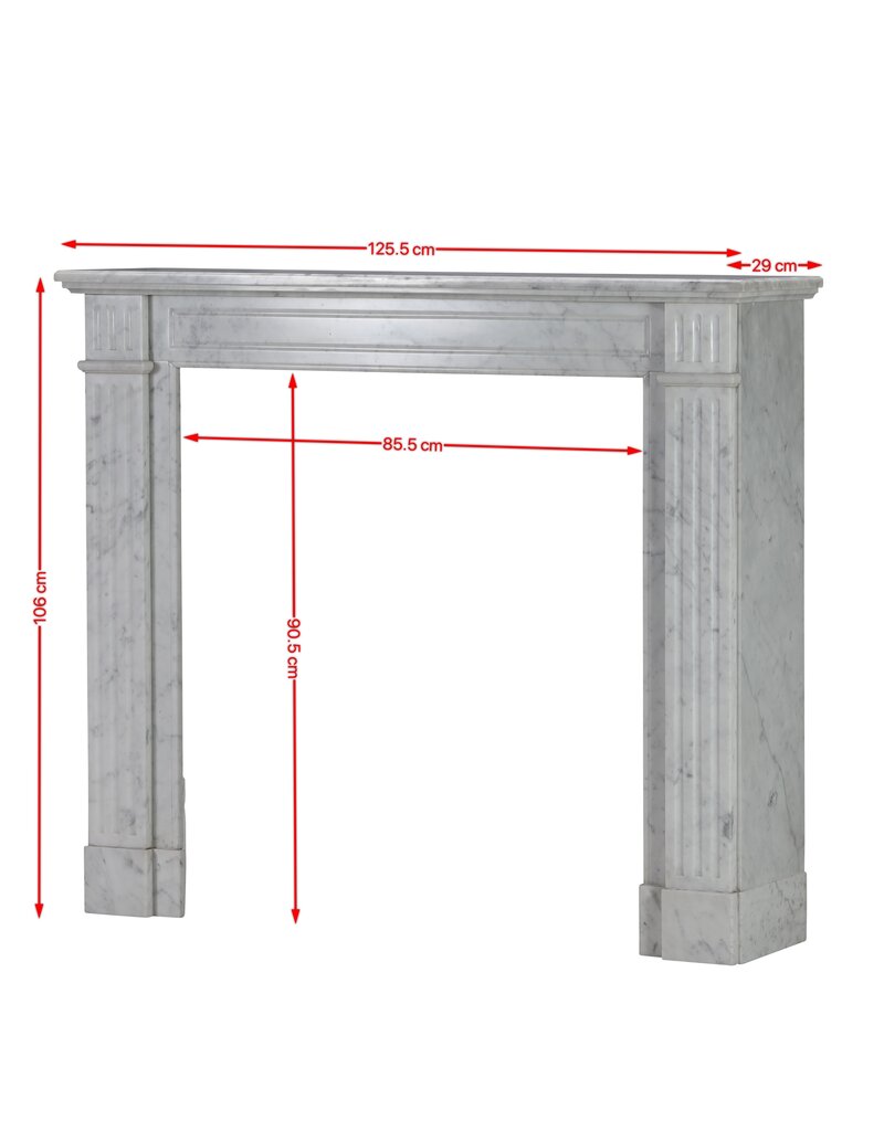 Elegant 19th Century Louis XVI Carrara Marble Fireplace Surround with Fluted Columns