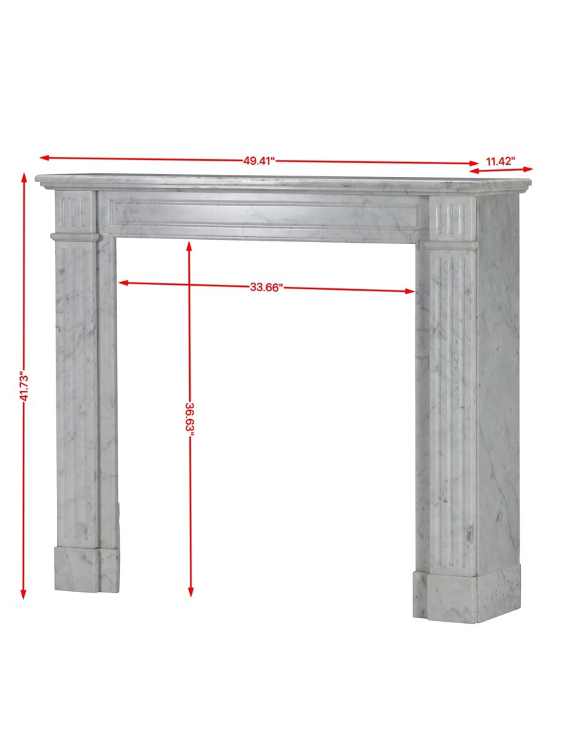 Elegant 19th Century Louis XVI Carrara Marble Fireplace Surround with Fluted Columns
