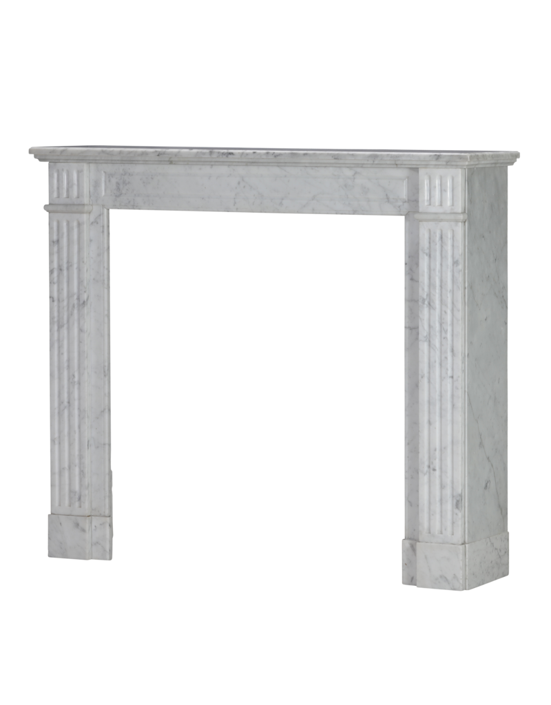 Elegant 19th Century Louis XVI Carrara Marble Fireplace Surround with Fluted Columns