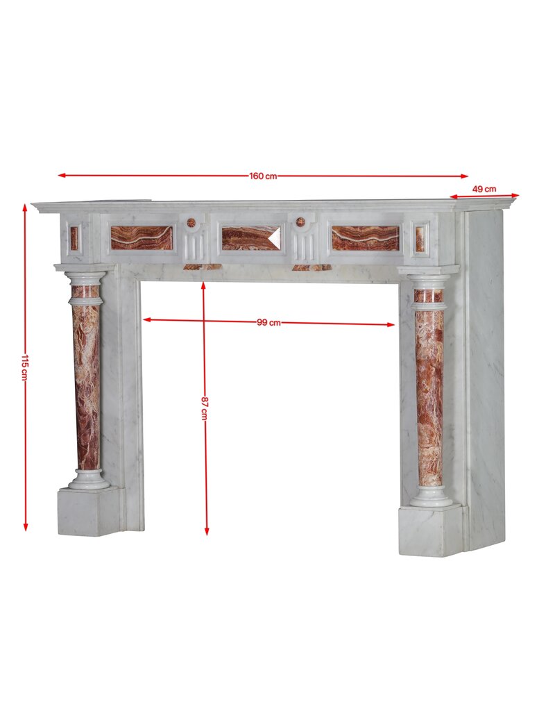 Maison Leon Van den Bogaert Exceptional 19th Century White Marble Fireplace with Persian Red Onyx Columns – Luxury Antique Statement Mantel