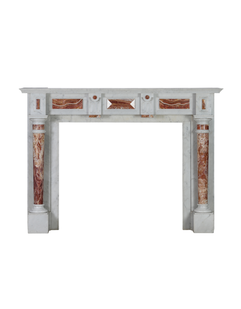 Exclusieve 19e Eeuwse Witte Marmeren Schouw met Perzisch Rood Onyx Zuilen – Luxe Antieke Sierschouw