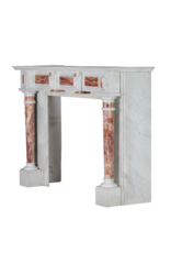 Exclusieve 19e Eeuwse Witte Marmeren Schouw met Perzisch Rood Onyx Zuilen – Luxe Antieke Sierschouw