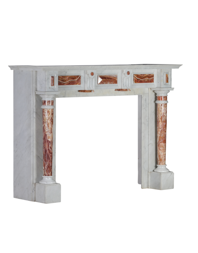 Exclusieve 19e Eeuwse Witte Marmeren Schouw met Perzisch Rood Onyx Zuilen – Luxe Antieke Sierschouw