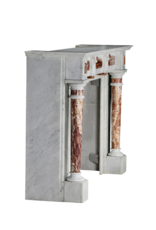 Exclusieve 19e Eeuwse Witte Marmeren Schouw met Perzisch Rood Onyx Zuilen – Luxe Antieke Sierschouw