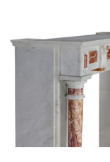 Exclusieve 19e Eeuwse Witte Marmeren Schouw met Perzisch Rood Onyx Zuilen – Luxe Antieke Sierschouw
