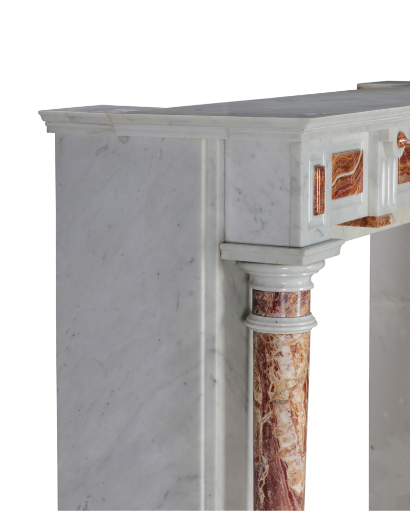 Maison Leon Van den Bogaert Excepcional Chimenea del Siglo XIX en Mármol Blanco con Detalles en Ónix Rojo Persa – Pieza de Lujo Antigua