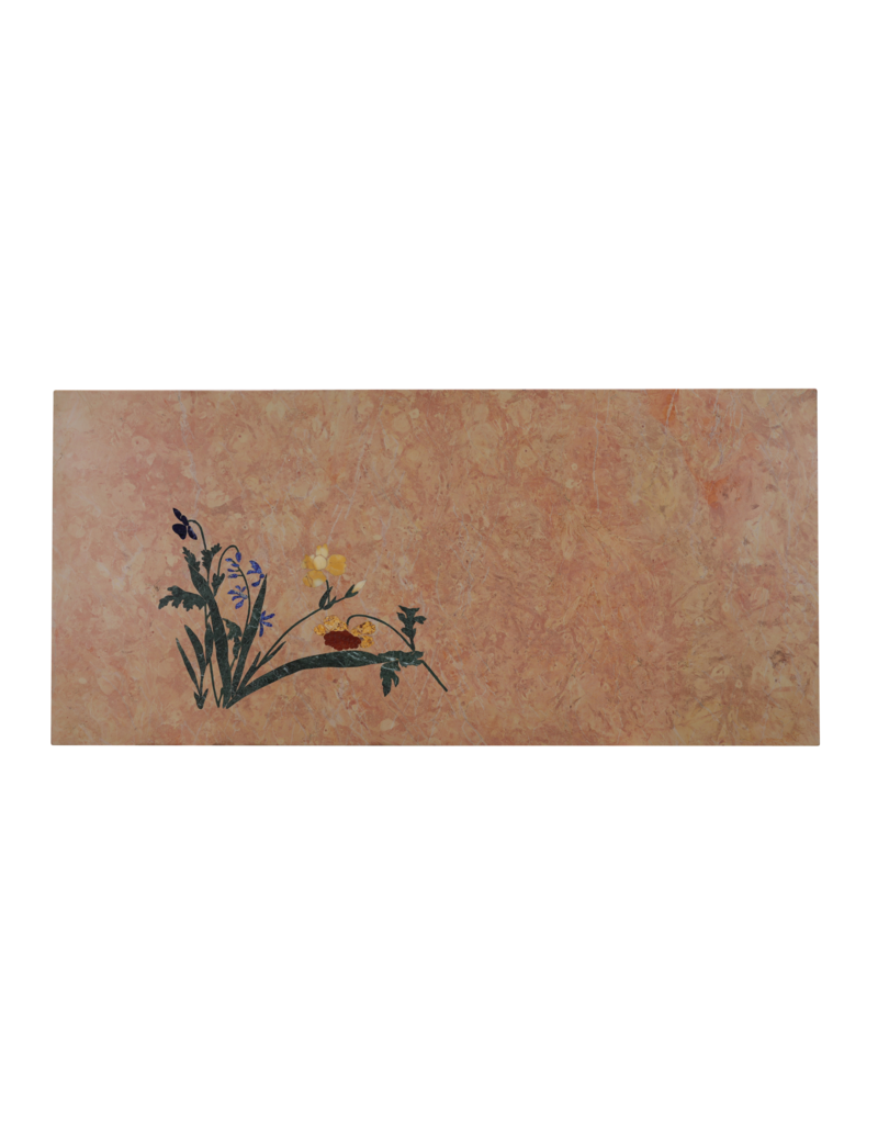 Placa decorativa de lujo en mármol Rose Liseron con fina incrustación floral Pietra Dura – Pieza escultórica para mesa, pared o suelo