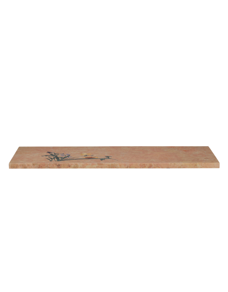 Luxe Franse Rose Liseron Marmeren Plaat met Fijn Pietra Dura Bloemen Inlegwerk – Sculpturaal Statement voor Tafel, Wand of Vloer