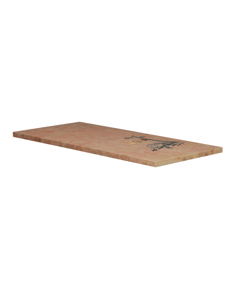 Luxe Franse Rose Liseron Marmeren Plaat met Fijn Pietra Dura Bloemen Inlegwerk – Sculpturaal Statement voor Tafel, Wand of Vloer
