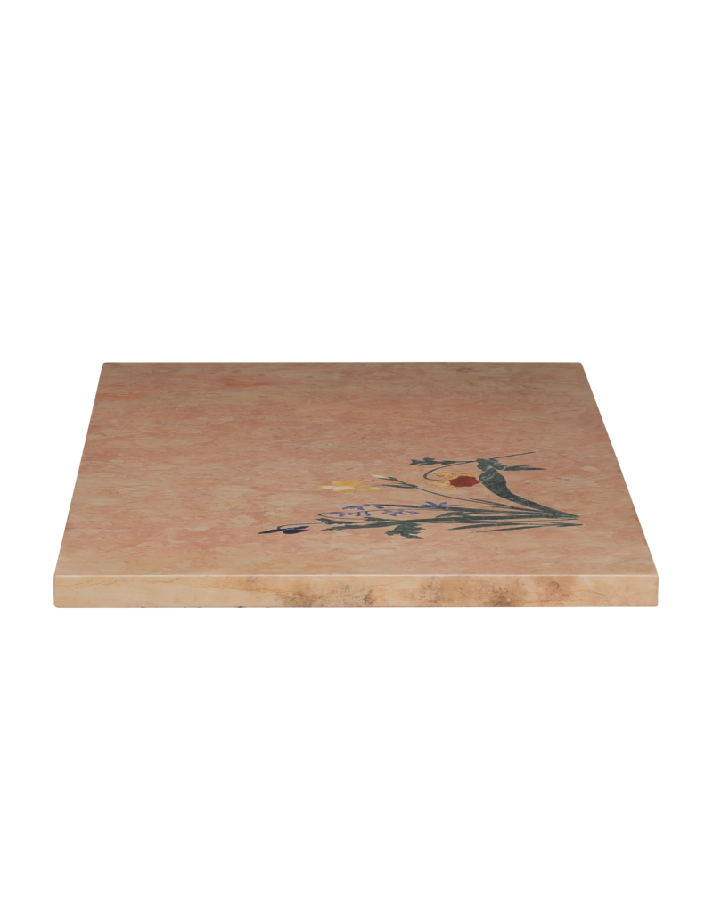 Luxe Franse Rose Liseron Marmeren Plaat met Fijn Pietra Dura Bloemen Inlegwerk – Sculpturaal Statement voor Tafel, Wand of Vloer