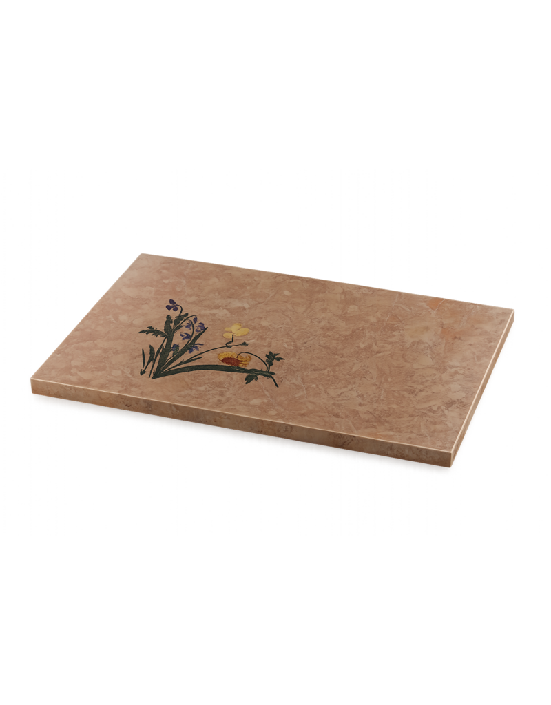 Luxe Franse Rose Liseron Marmeren Plaat met Fijn Pietra Dura Bloemen Inlegwerk – Sculpturaal Statement voor Tafel, Wand of Vloer