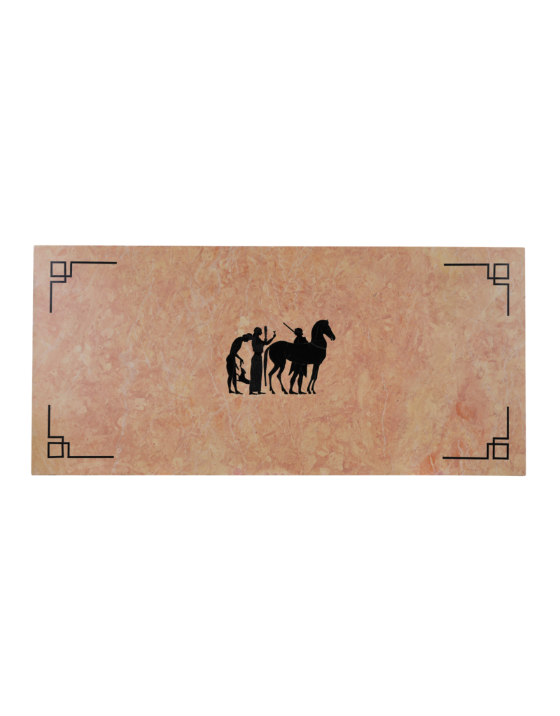 Maison Leon Van den Bogaert Luxe Franse Rose Liseron Marmeren Decoratieve Plaat met Klassiek Zwart Marmeren Silhouet Inleg – Architecturaal Statement voor Tafel, Console, Wand of Vloer