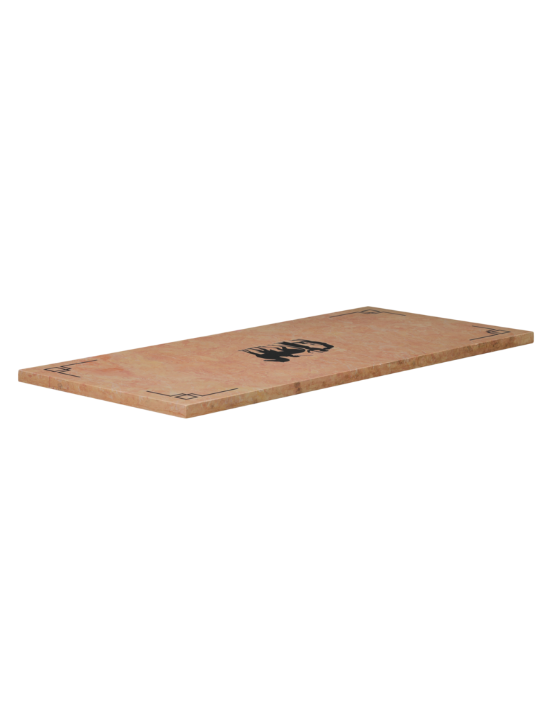 Maison Leon Van den Bogaert Luxe Franse Rose Liseron Marmeren Decoratieve Plaat met Klassiek Zwart Marmeren Silhouet Inleg – Architecturaal Statement voor Tafel, Console, Wand of Vloer