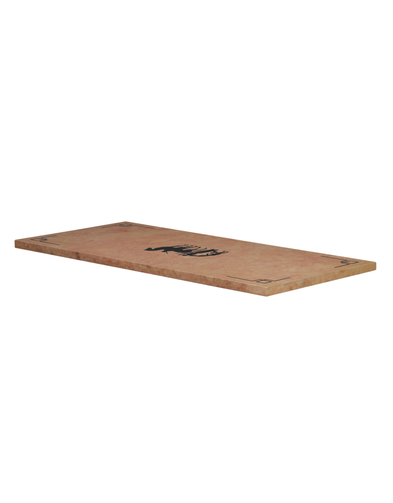 Maison Leon Van den Bogaert Luxe Franse Rose Liseron Marmeren Decoratieve Plaat met Klassiek Zwart Marmeren Silhouet Inleg – Architecturaal Statement voor Tafel, Console, Wand of Vloer