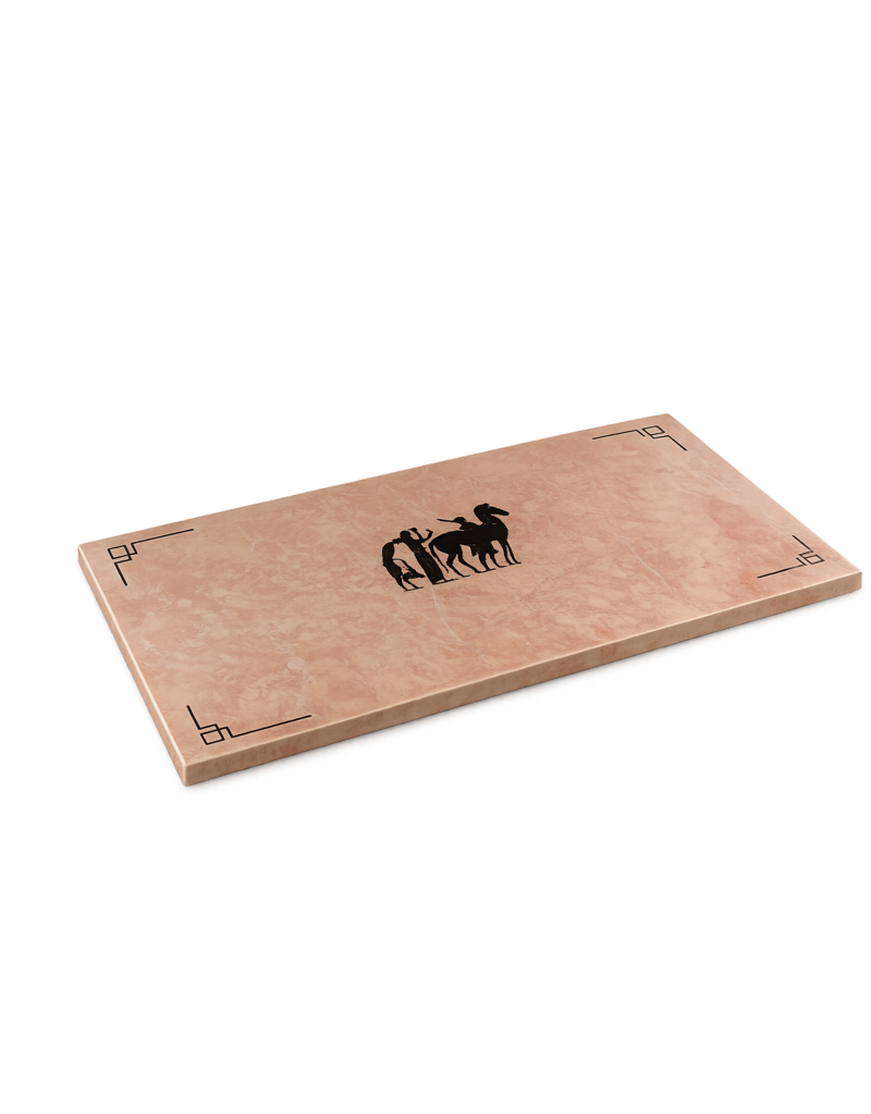 Maison Leon Van den Bogaert Placa decorativa de lujo en mármol francés Rose Liseron con incrustación clásica en fine pietra dura negra – Pieza arquitectónica para mesa, consola, pared o suelo