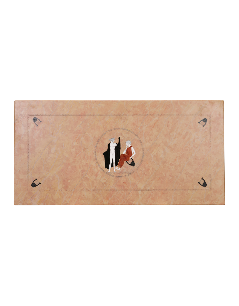 Maison Leon Van den Bogaert Luxury French Rose Liseron Marble Decorative Plate with Fine Pietra Dura Classical Figural Inlay – Architectural Statement Slab for Table, Console, Wall or Floor