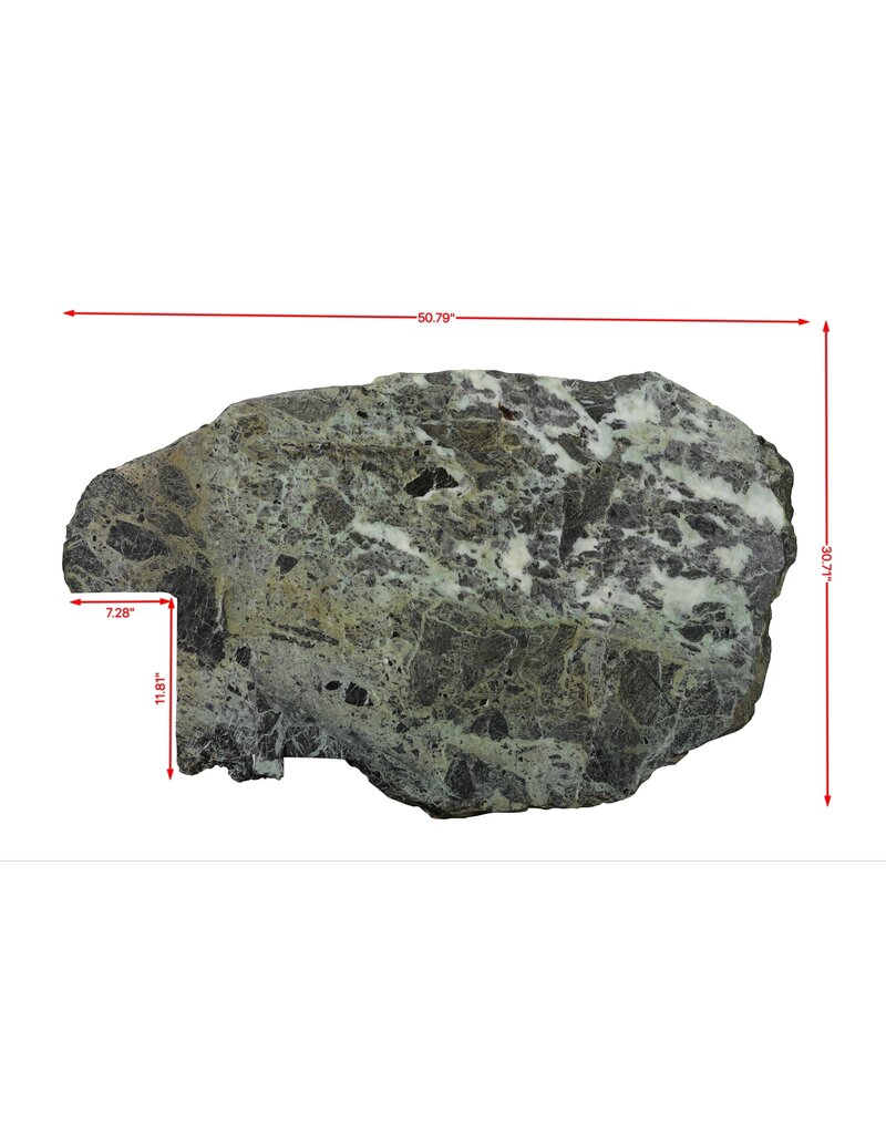 Maison Leon Van den Bogaert Seltenes Antikes Grünes Marmorfragment 129 cm – Originale Architektonische Skulpturplatte in Oliv- und Grautönen