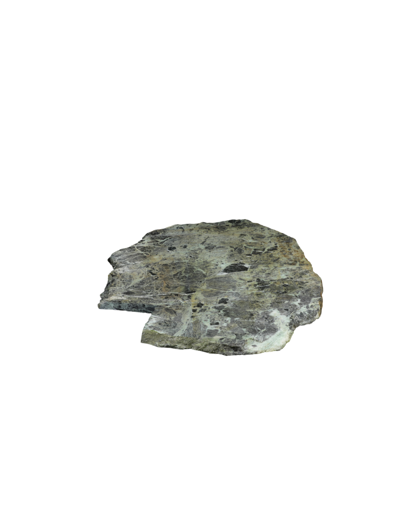 Seltenes Antikes Grünes Marmorfragment 119 x 77 cm – Naturstein Tisch Platte mit organischer Form und historischen Schnittspuren