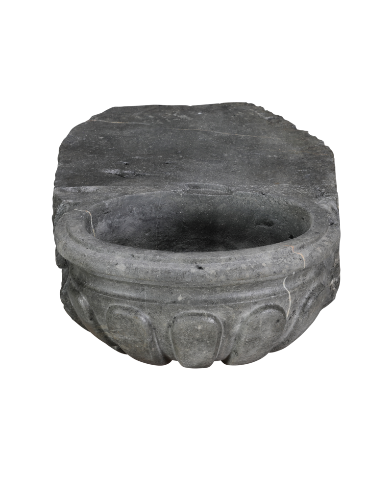 Maison Leon Van den Bogaert Rare Antique Belgian Blue Limestone Benetier – Hand Carved Sculptural Wall Basin in Oxidised Hardstone for Luxury Powder Room or Guest Restroom