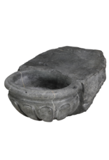 Maison Leon Van den Bogaert Rare Antique Belgian Blue Limestone Benetier – Hand Carved Sculptural Wall Basin in Oxidised Hardstone for Luxury Powder Room or Guest Restroom