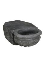 Maison Leon Van den Bogaert Rare Antique Belgian Blue Limestone Benetier – Hand Carved Sculptural Wall Basin in Oxidised Hardstone for Luxury Powder Room or Guest Restroom